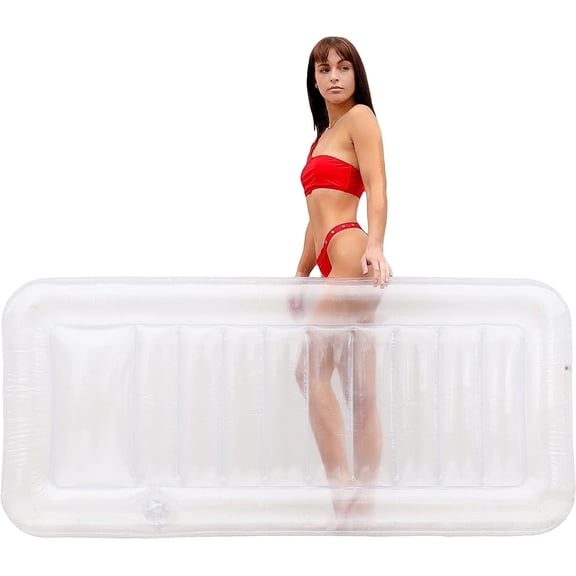 Clear Lounger by LÔTELI - Transparent Inflatable Chaise Pool Float for Adults - Minimal Aesthetic for Pool Parties, Summer Fun & Ultimate Relaxation - Durable & Easy to Inflate - Cup Holder