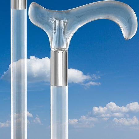 Clear Lucite Derby White Bubble Handle Walking Cane with Custom Collar, Stylish and Durable Acrylic Cane for Women and Men, 39.5 Inches