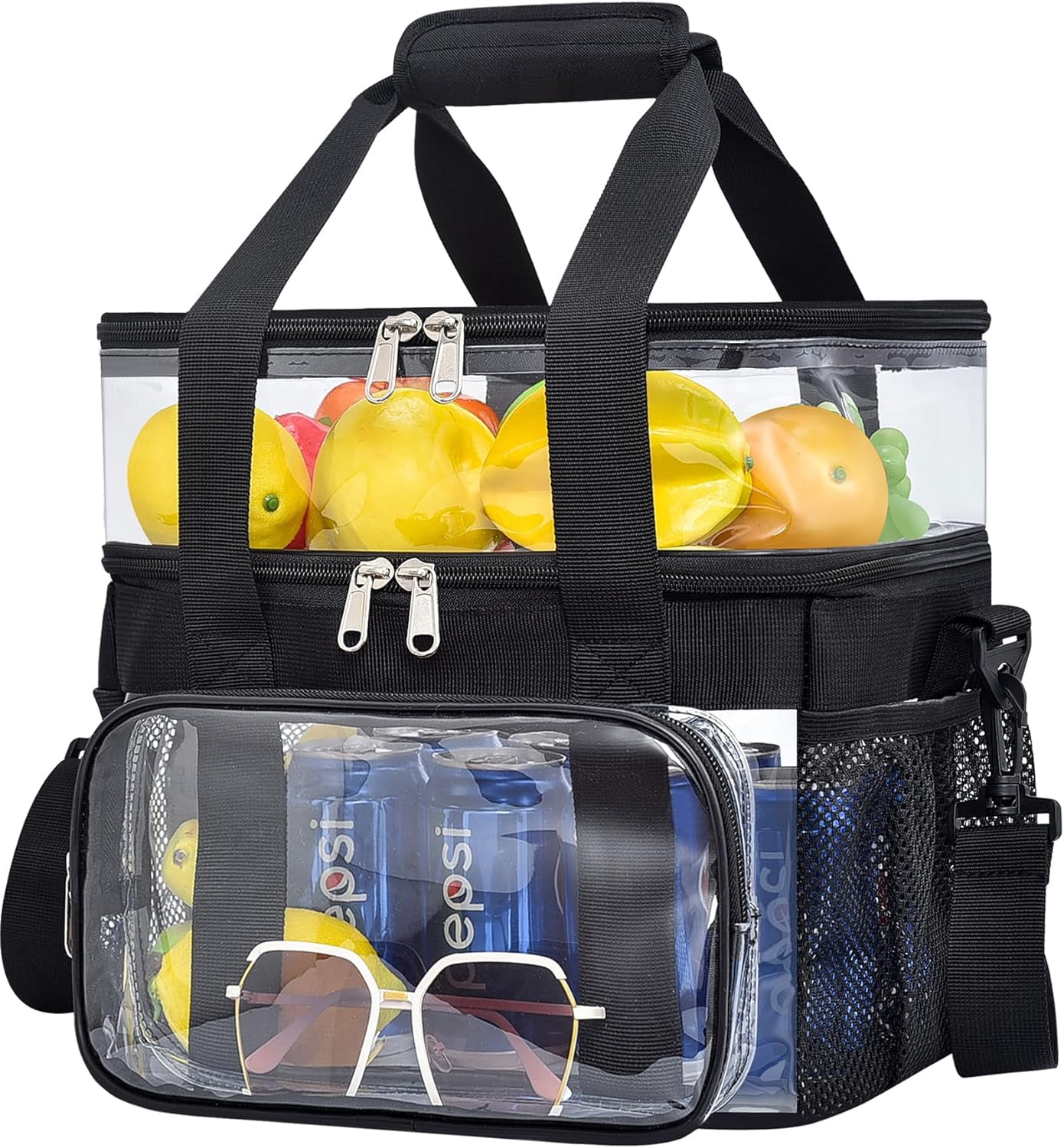 Clear Lunch Bag - Large Double-Deck Reusable Lunch Bag for Work | Heavy Duty PVC Material | 12.5 x 11 x 9 Capacity