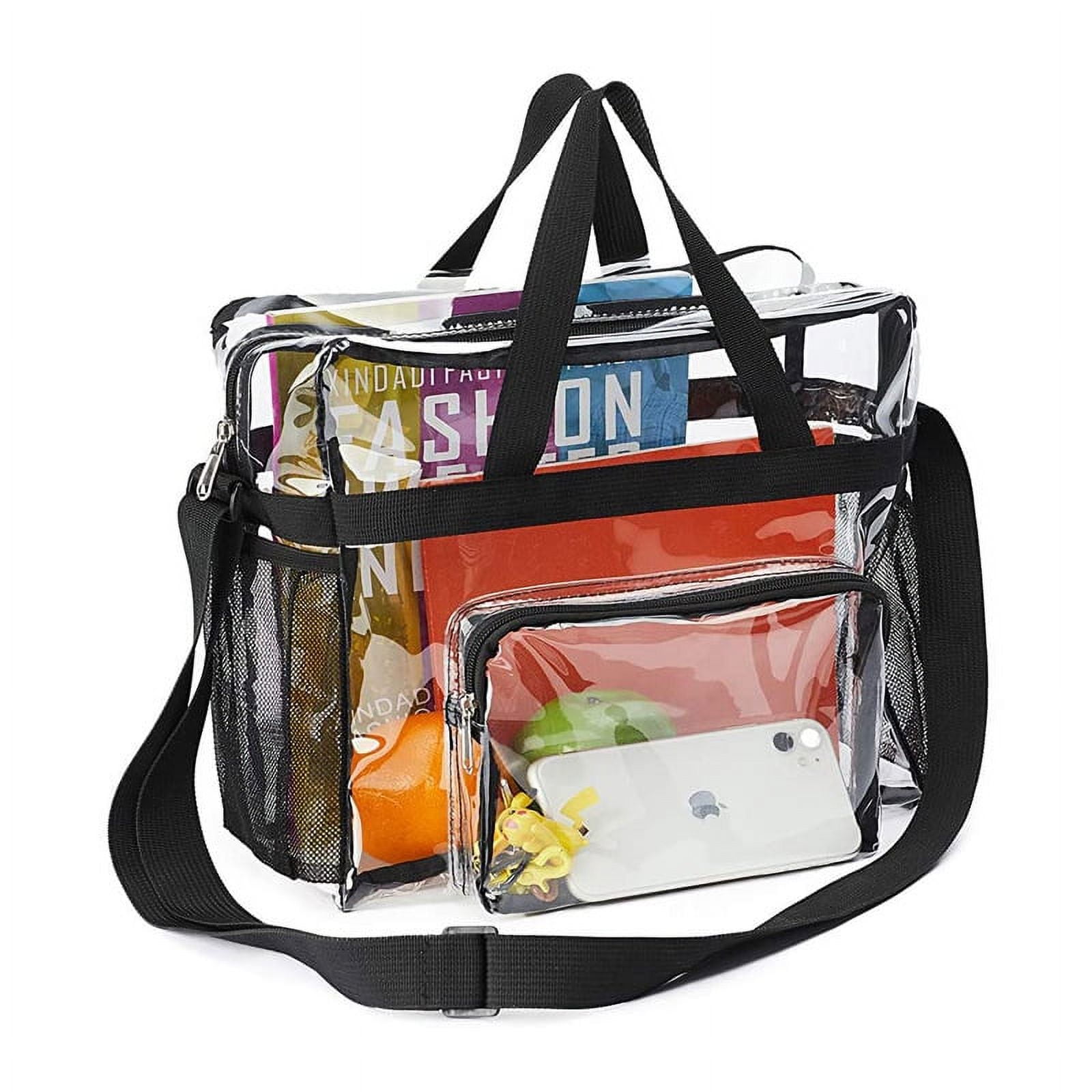 Clear Lunch Tote Bag Large Totes with Zippers Through Lunch Box for Kids with Detachable Hand Strap Waterproof Reusable Clear Tote Bag for Women Men