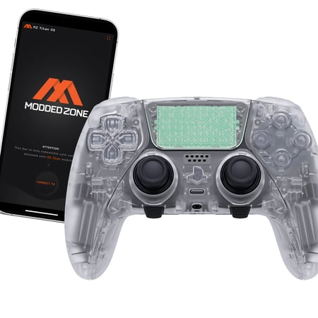 Clear MODDEDZONE Custom Modded EDGE Controller for PS5 & PC With Mobile App Controlled Smart Anti-Recoil and Rapid Fire Mods