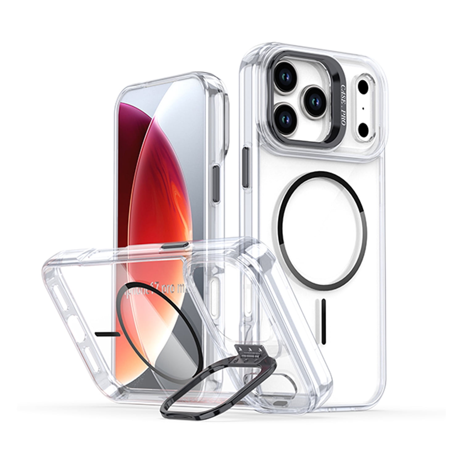 Clear MagSafe Case with Camera Stand for iPhone 17 Pro - Black