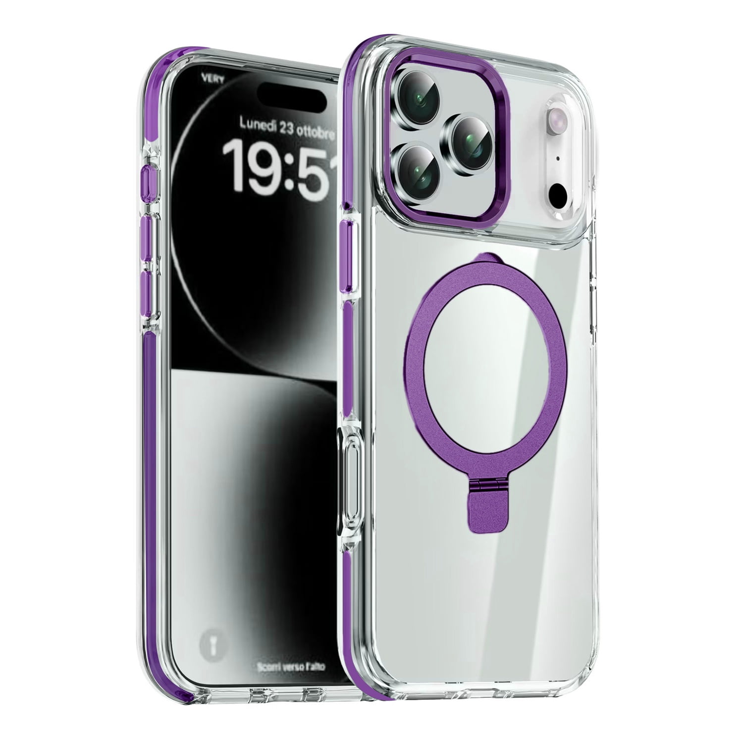 Clear MagSafe Compatible Stand Case for iPhone 17 Pro Max - Purple
