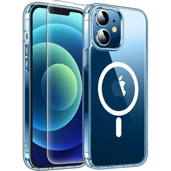 Clear Magnetic Case Designed for Apple iPhone 12 Mini Clear Magnetic Case with 1 Tempered Glass, Shockproof Transparent Magnetic Crystal Clear Case for Apple iPhone 12 Mini