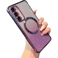 thumbnail image 1 of Clear Magnetic Case for Samsung Galaxy S23 5G with Gradient Glitter Peice(2 in 1), Luxury Plating Cute Transparent Bling Sparke Case for Women Girls,Shockproof TPU Protector Cover-Purple, 1 of 17