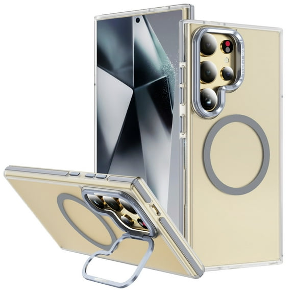 Clear Magnetic Case for Samsung Galaxy S24, Compatible with Magsafe Slim Bumper Hybrid Protection Transparent Not-Yellowing Kickstand Phone Case for Samsung Galaxy S24, Gray