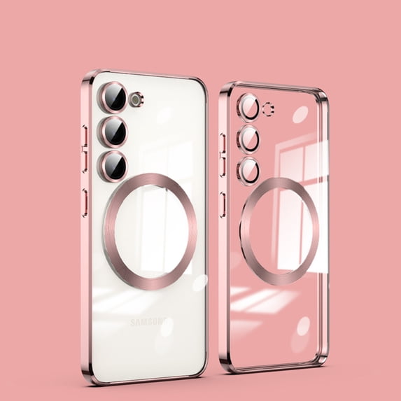 Clear Magnetic Case for Samsung Galaxy S24 FE with Camera Lens Protector, Shockproof Cushion Anti-Scratches Non-Yellowing Cover Compatible with Mag-Safe Transparent Phone Case, Rosegold