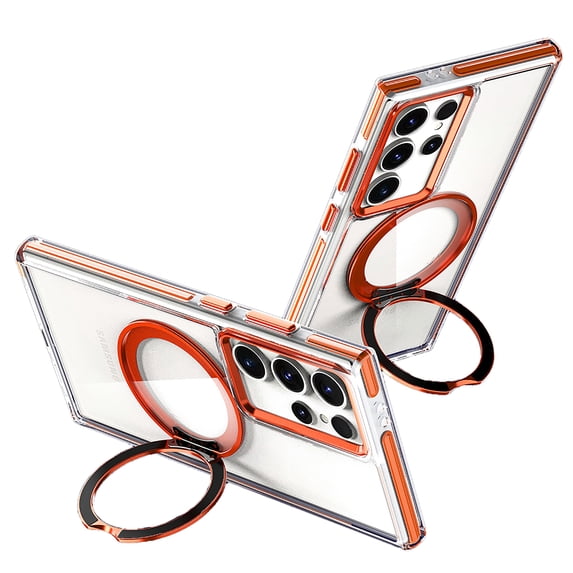 Clear Magnetic Case for Samsung Galaxy S25+ Plus, Compatible with Magsafe Anti-Scratch Not-Yellowing Shockproof Bumper Minimalist Back Cover for Women Men, Orange