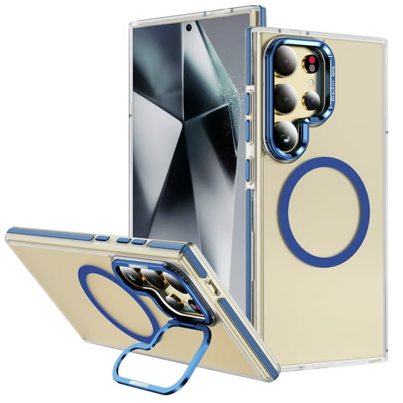 Clear Magnetic Case for Samsung Galaxy S25 Ultra, Compatible with Magsafe Slim Bumper Hybrid Protection Transparent Not-Yellowing Kickstand Phone Case for Samsung Galaxy S25 Ultra, Blue