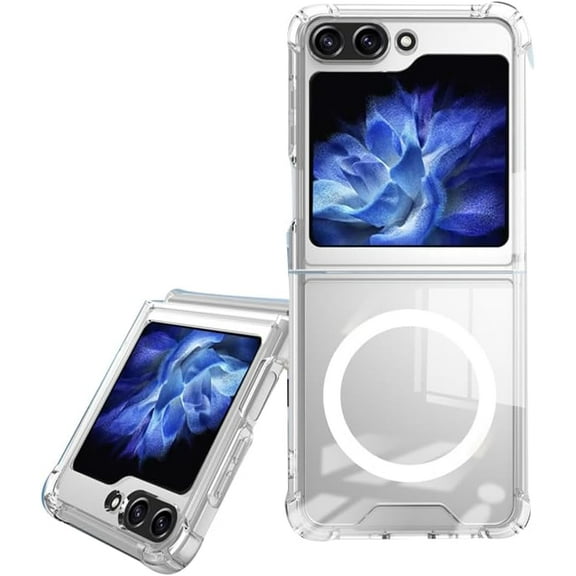 Clear Magnetic Case for Samsung Galaxy Z Flip 5, Transparent Woman Case for Galaxy Z Flip 5 (Compatible with Magsafe), Crystal Boys and Girls Shockproof Case for Samsung Z Flip 5