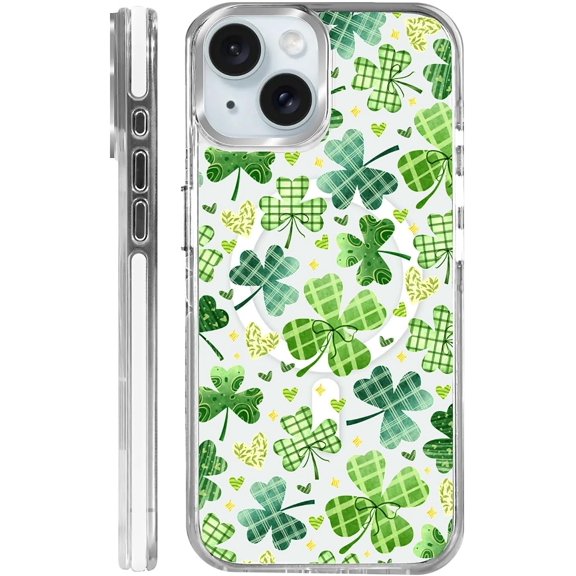 Clear Magnetic Case for iPhone 15 Plus, Slim Anti-Yellow Transparent Cover, Military Grade Protection, Phone Cases for iPhone 15 Plus, St Patricks Shamrock Clover