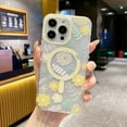 thumbnail image 1 of Clear Magnetic Case for iPhone 16 Pro, Support Wireless Charging MagSafe, for iPhone 16 Pro Frosted Flower Pattern Cover, Hybrid Rugged PC + TPU Shockproof Case, Pattern-G, 1 of 5