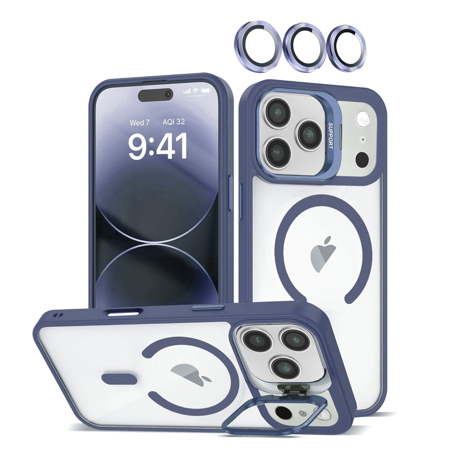 Clear Magnetic Case with Camera Cover for iPhone 17 Pro Max - Dark Blue