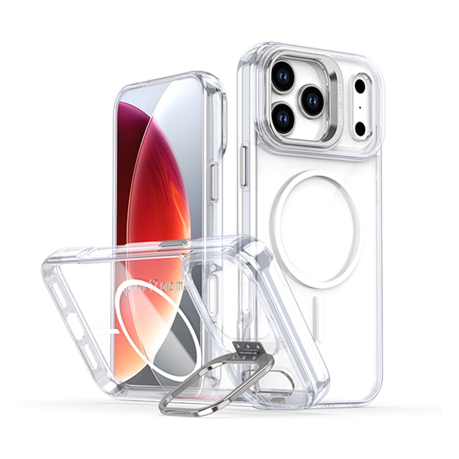 Clear Magnetic Case with Camera Stand for iPhone 17 Pro - White