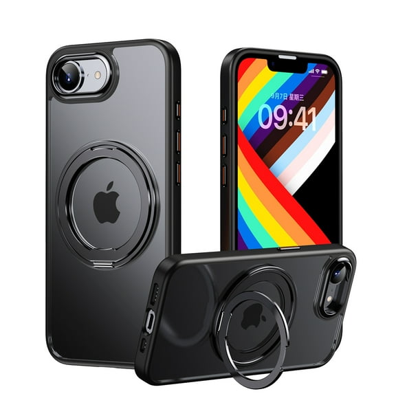 Clear Magnetic Cover Case for iPhone 16e, [Compatible with Magsafe] Shockproof Soft TPU Bumper Rugged Clear Hard PC Back Shell Anti-Scratch Slim Protective Case, Black