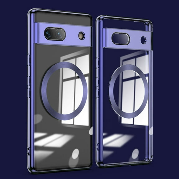 Clear Magnetic for Google Pixel 7A Case with Lens Protection, Compatible with Magsafe, Military-Grade Protection, Yellowing Resistant, Scratch-Resistant Back, Shockproof Slim Phone Case,Purple