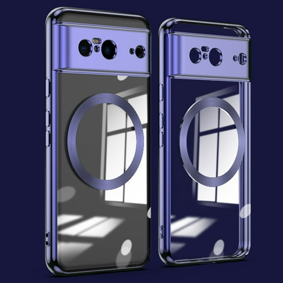 Clear Magnetic for Google Pixel 8 Case with Lens Protection, Compatible with Magsafe, Military-Grade Protection, Yellowing Resistant, Scratch-Resistant Back, Shockproof Slim Phone Case,Purple