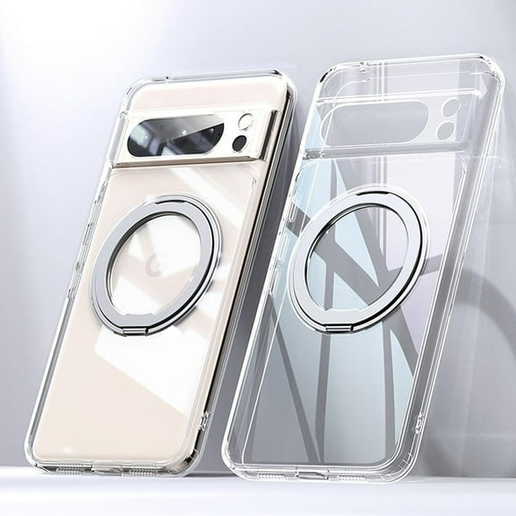 Clear Magnetic for Google Pixel 8A Case Ring Stand [Compatible with MagSafe][Military Grade Protection] Anti-Yellowing Scratch-Resistant Slim Soft TPU Shockproof Case, Transparent