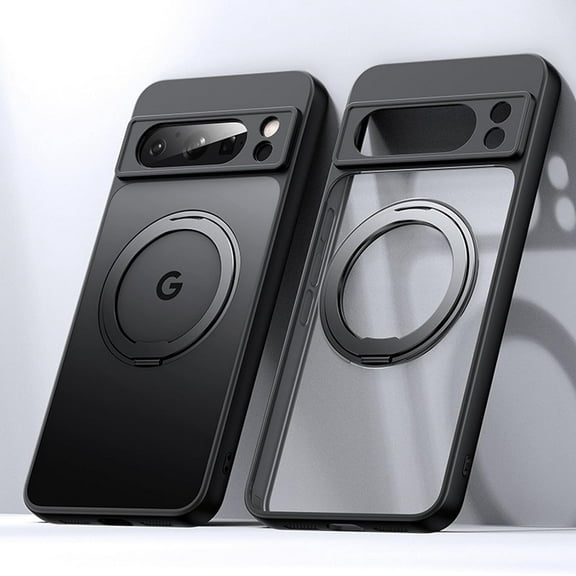 Clear Magnetic for Google Pixel 8A Case Ring Stand [Compatible with MagSafe][Military Grade Protection] Anti-Yellowing Scratch-Resistant Slim Soft TPU Shockproof Case,Black