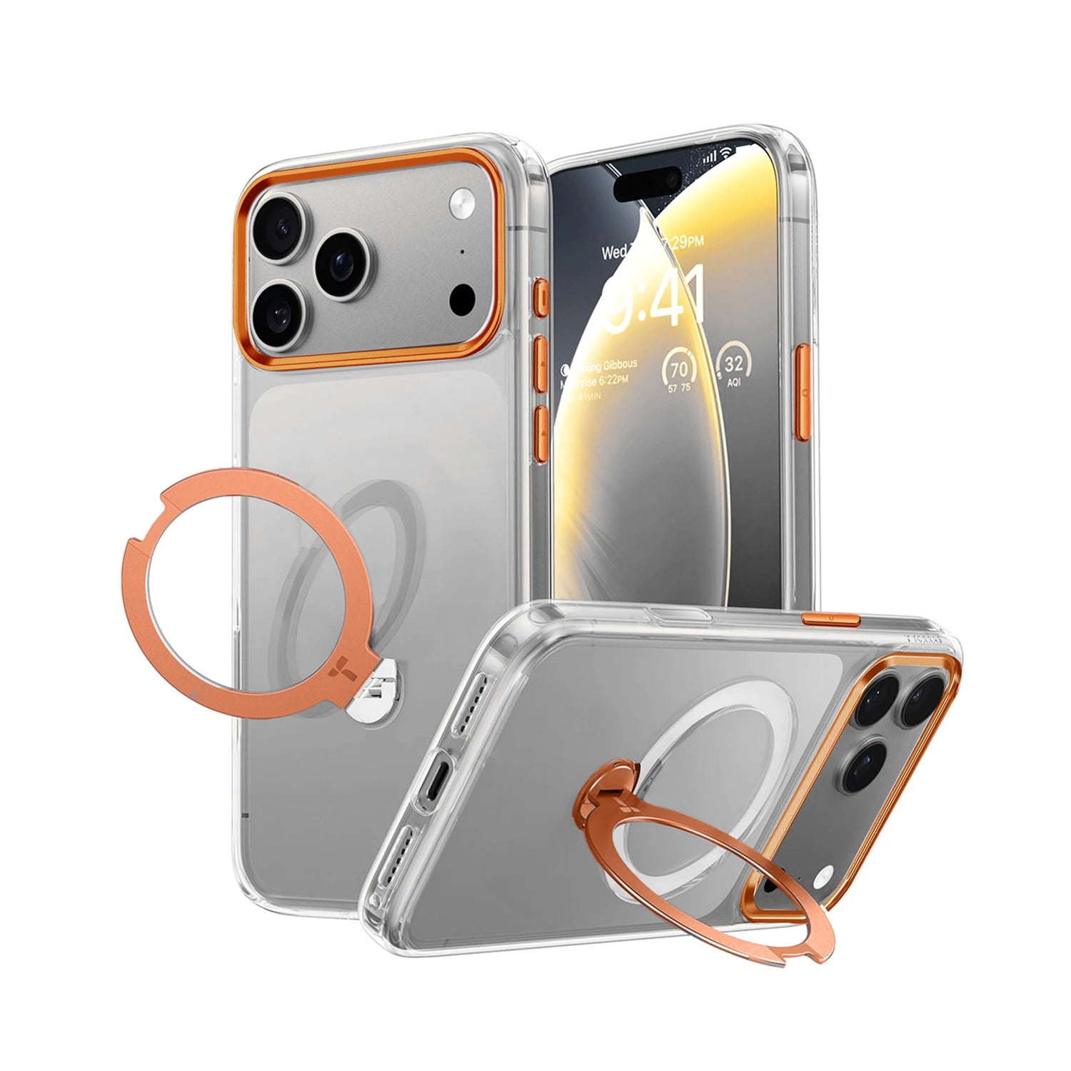 Clear Magnetic Kickstand Protective Case for iPhone 17 Pro Max - Orange
