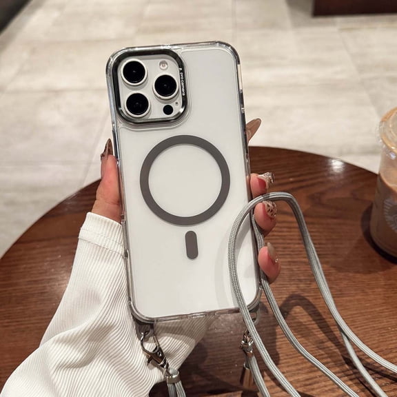 Clear Magnetic Phone Case for iPhone 11 Pro Max with Long Shoulder Strap, Slim Durable Protective Cover, Compatible with Mag-Safe, Transparent Hybrid Case Designed for iPhone 11 Pro Max 6.5", Gray