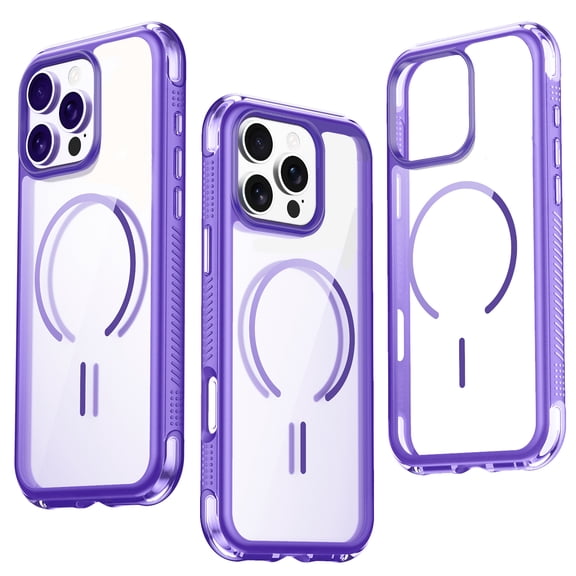Clear Magnetic Phone Case For iPhone 16 Pro, MagSafe Compatible Shockproof Transparent Cover with Reinforced Corners, Anti-Yellow Protective Bumper Case For iPhone 16 Pro, Purple