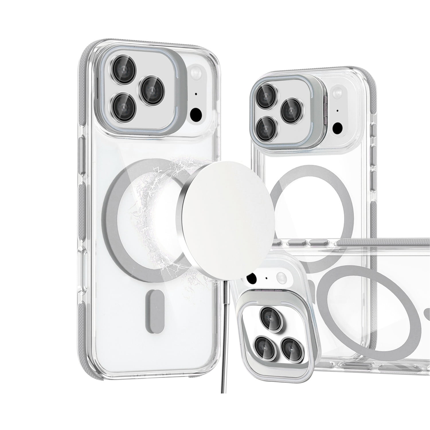 Clear Magnetic Phone Case with Foldable Camera Stand for iPhone 17 Pro Max - Transparent