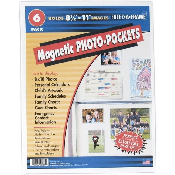Clear Magnetic Pockets (6-Pack) Home & Work Organizers | Magnetic Sheet Protector | Reusable, Dry Erase Exterior | Display Photos, Schedules, Calendars, Family Chore Charts | 8.5 x 11 Size