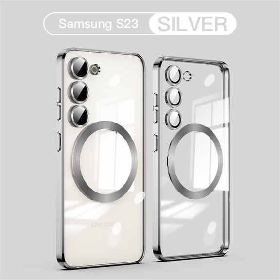 Clear Magnetic for Samsung Galaxy S23 Case with Lens Protection, Compatible with Magsafe, Military-Grade Protection, Yellowing Resistant, Scratch-Resistant Back, Shockproof Slim Phone Case,Silver