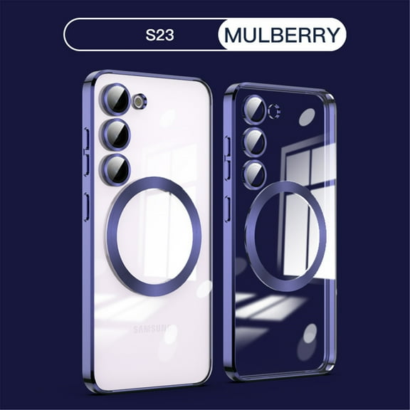 Clear Magnetic for Samsung Galaxy S23 Case with Lens Protection, Compatible with Magsafe, Military-Grade Protection, Yellowing Resistant, Scratch-Resistant Back, Shockproof Slim Phone Case,Purple