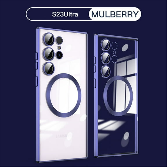 Clear Magnetic for Samsung Galaxy S23 Ultra Case with Lens Protection, Compatible with Magsafe, Military-Grade Protection, Yellowing Resistant, Scratch-Resistant Back Shockproof Case,Purple