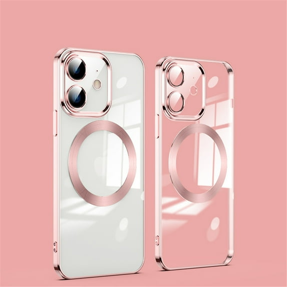 Clear Magnetic for iPhone 12 Case with Lens Protection, Compatible with Magsafe, Military-Grade Protection, Yellowing Resistant, Scratch-Resistant Back, Shockproof Slim Phone Case,Rosegold