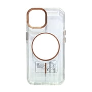 Clear Magnetic Phone Case Compatible with iPhone 15, Transparent Protective Cover with Rose Gold Camera Frame, Slim Design, Wireless Charging Compatible