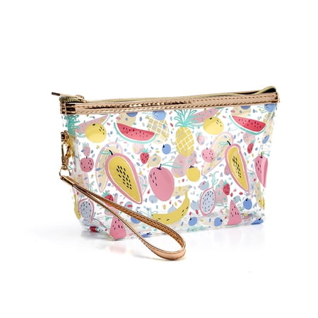 Clear Make Up Bag for Woman,Waterproof Bathroom Toiletry Bag,Fruit Pattern Cosmetic Bag with Zipper Handle Portable Makeup Pouch Fruits