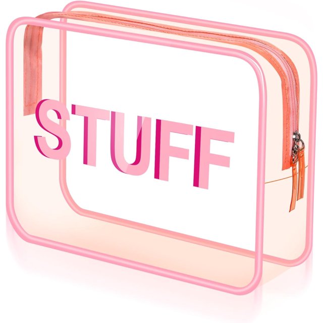 Clear Makeup Bag 9.4"x7"x3.5" Pink Travel Toiletry Bag Large Cosmetic