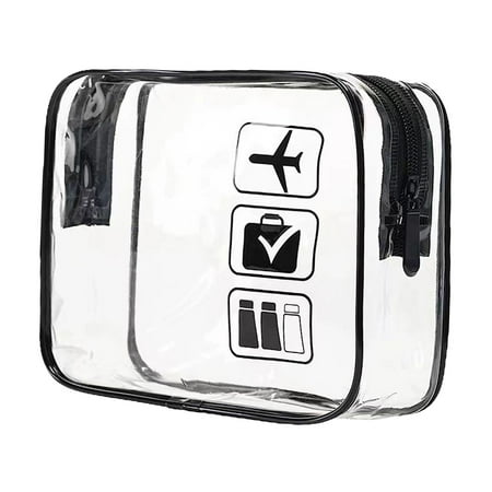 Clear Makeup Bag Makeup Organizer Large Opening with Zippers Cosmetic Pouch Travel Bag for Business Trip Airport Hair Accessories Toiletries Black
