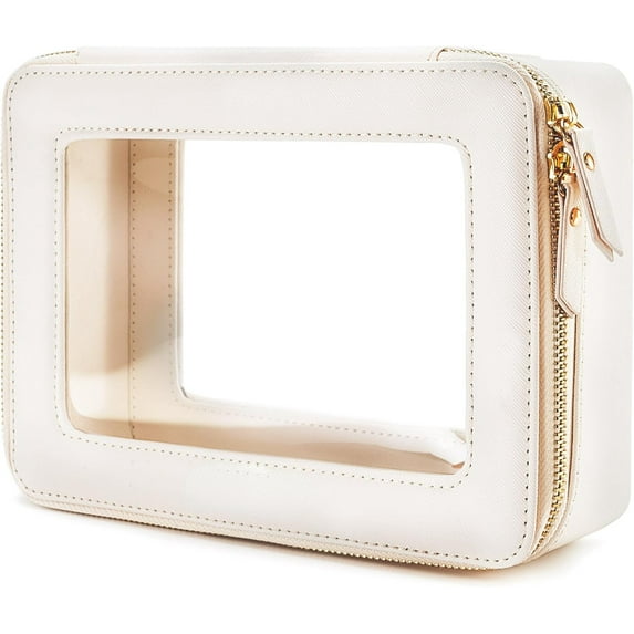 Clear Makeup Bag Organizer, Travel Toiletry Bag Cosmetic Case for Women, Portable Make Up Skincare Pouch Car Organizer Bag with Zippers for Essentials,White