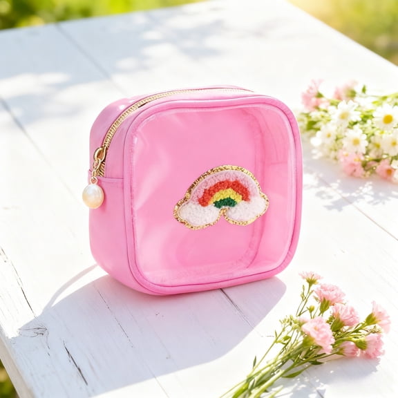 Clear Makeup Bag Organizer, Travel Toiletry Bag Cosmetic Case for Women, Portable Make Up Skincare Pouch Car Organizer Bag with Zippers for Essentials,pink 1 Pcs