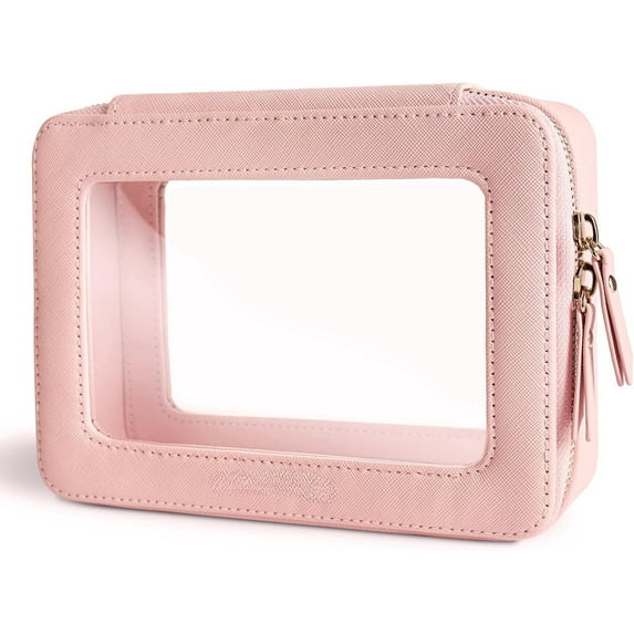 Clear Makeup Bag Organizer, Travel Toiletry Bag for Women, Waterproof Cosmetic Pouch with Zippers,Car Accessories Organizers and Storage Case,Pink