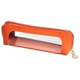 thumbnail image 1 of Clear Makeup Bag, PU Leather Mini Makeup Pouch Portable Makeup Brush Case Transparent Waterproof Cosmetic Organizer Pouch with Zipper for Women Home Travel Office Makeup Storage, Orange, 1 of 9