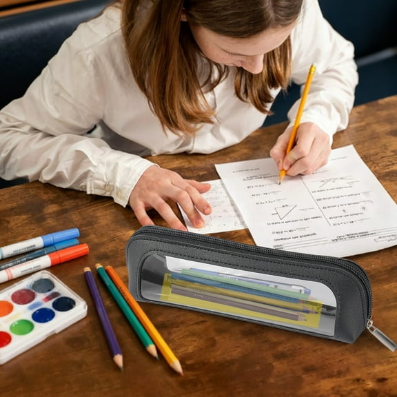 Clear Makeup Bag, PU Leather Mini Makeup Pouch Portable Makeup Brush Case Transparent Waterproof Cosmetic Organizer Pouch with Zipper for Women Home Travel Office Makeup Storage