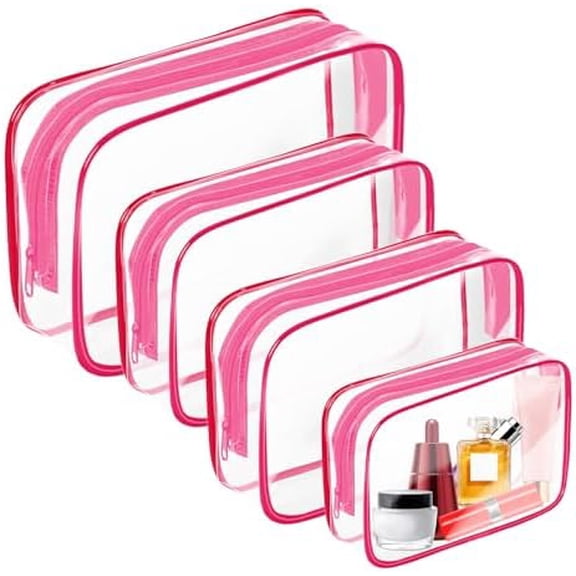 Clear Makeup Bag,Portable Travel Toiletry Bags with Zipper, TSA Approved Clear Organizer Bags, PVC Cosmetic Pouch for Airport Airline Compliant