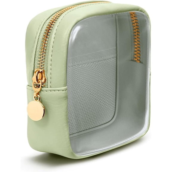 Clear Makeup Bag for Purse Mini Make up Cute Cosmetic Bag Pouch for Women with Slip-in Pockets Travel Toiletry Essentials Eco Vegan Leather Organizer Bags(Patent Pending)