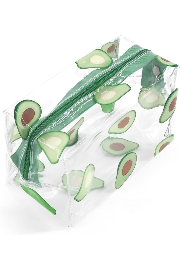 Clear Makeup Bag, Small Clear Toiletry Bag for Travel, Makeup Organizer Bags with Zipper, Plastic PVC Pouch Transparent Zip for Purse TSA Approved Quart Size (Avocado)