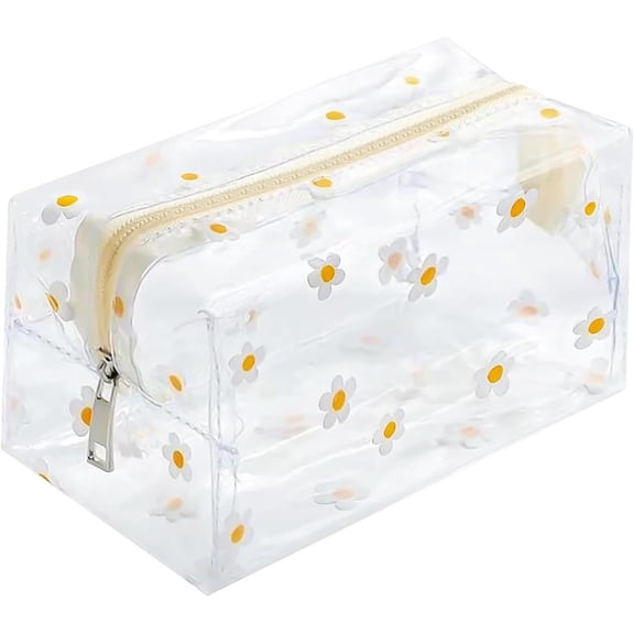 Clear Makeup Bag, Small Clear Toiletry Bag for Travel, Makeup Organizer Bags with Zipper, Plastic PVC Pouch Transparent Zip for Purse TSA Approved Quart Size (White )