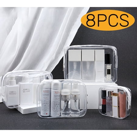 Clear Makeup Bag Travel Toiletry Bag Cosmetic Bags PVC Makeup Pouch with Zipper for Vacation 8Pcs White