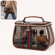 Clear Makeup Bag with Handle, Large Capacity Waterproof Cosmetic Organizer with Zipper, Travel Toiletry Bag for Skincare & Beauty Storage Coffee
