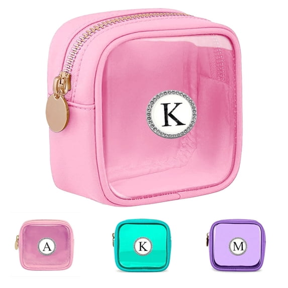Clear Makeup Bag with Initial,Travel Toiletry Bag Cute Cosmetic Bags Organizer, Travel Essentials Gifts for Women