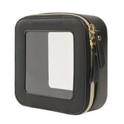 Small Clear Makeup Bag with Zipper, Black Travel Toiletry Bag for Women, Mini Leather Cosmetic Organizer Case, Portable Purse Pouch