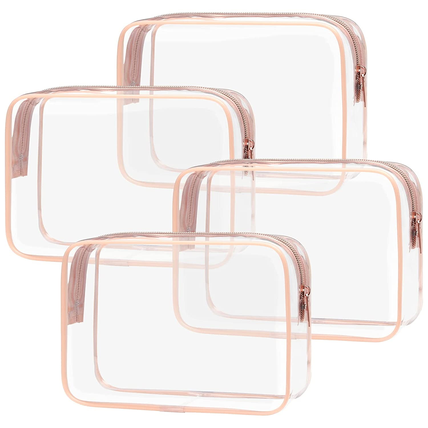 Clear Makeup Bags, 4 Pack Quart Size Travel BagClear Travel Bags for Toiletries, Clear Cosmetic Bags Carry on Clear Toilety BagToiletry Bags, Rose Pin